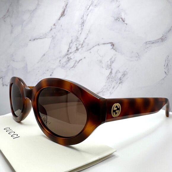 New GUCCI Sunglasses Brown Tortoise Shell Oval Gold GG Logo Womens main image 13